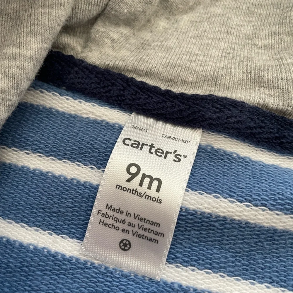 Carter's Blue and White Striped Shark Hoodie
